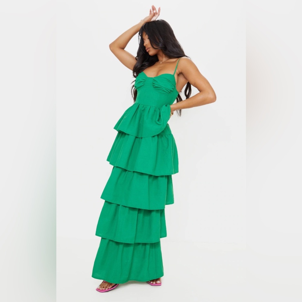 Bright Green Cup Detail Strappy Tiered Maxi Dress Pretty Little Thing